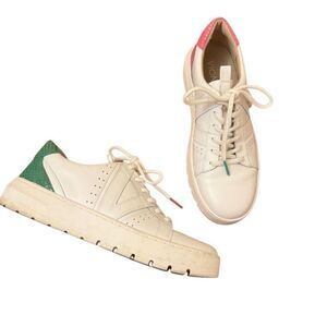 Vionic Simasa Abyss White Leather Sneakers Green Pink Lizard Accent Size 7